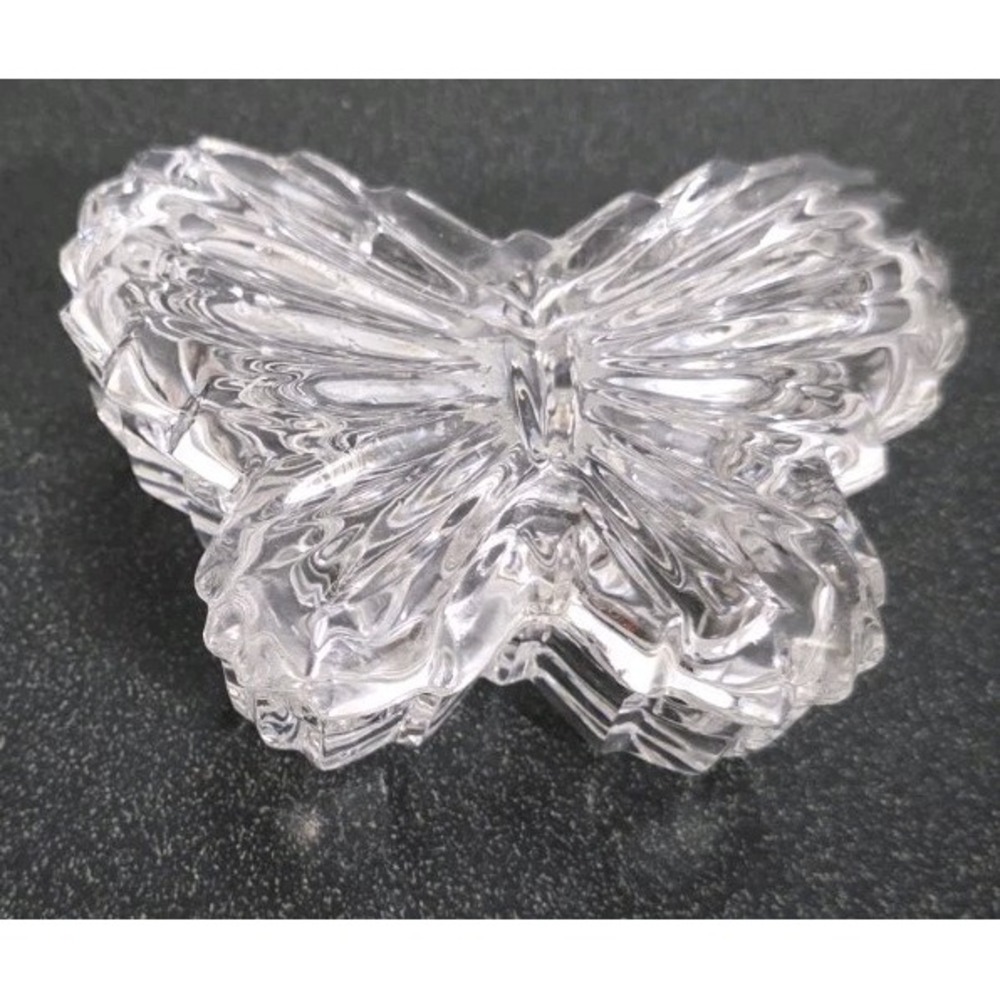 New Butterfly Lidded Trinket Dish Clear Pressed Glass Crystal Jewelry Box Vanity
